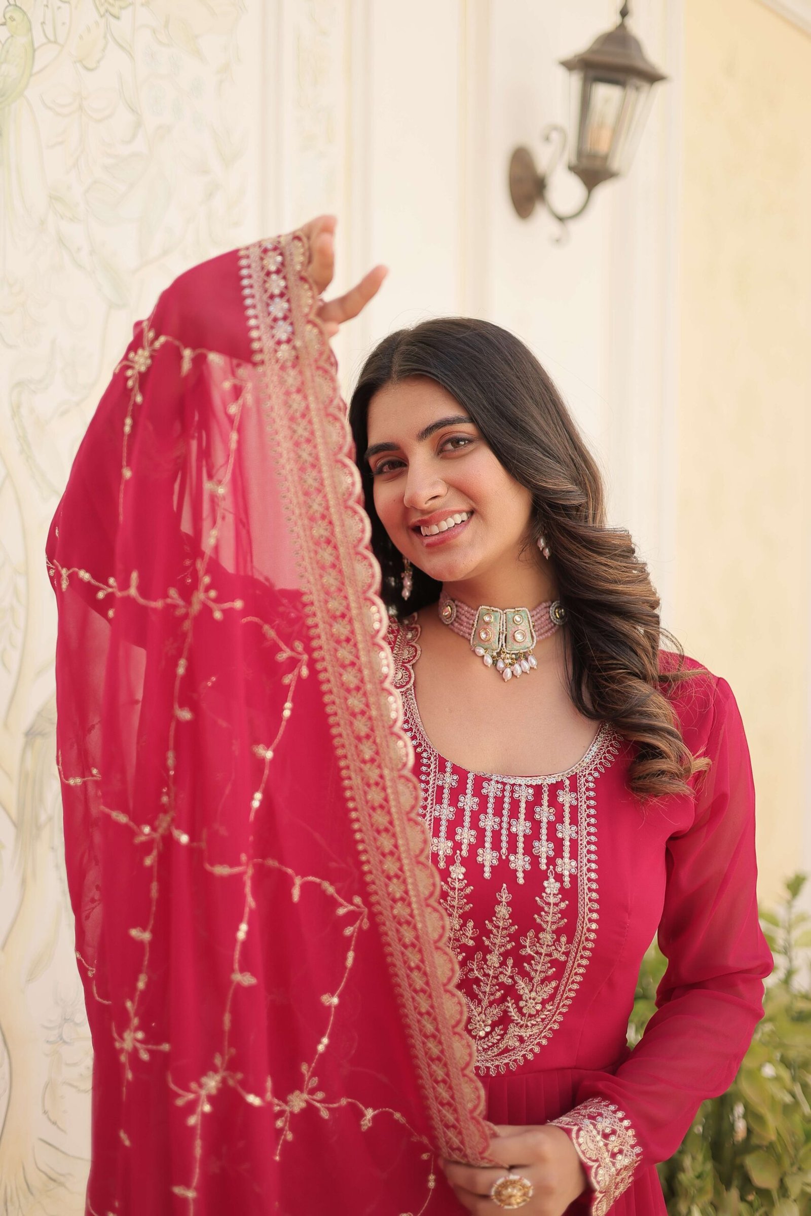 Pink Faux Blooming Sequins Embroidered Gown with Matching Dupatta ? Festive & Party Wear 2024 - Image 2