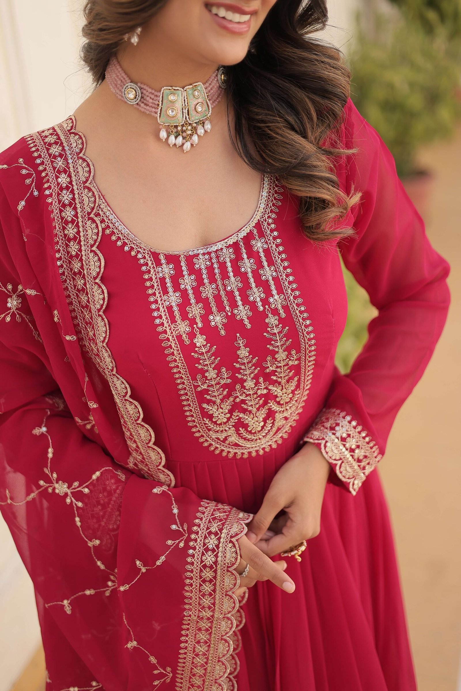Pink Faux Blooming Sequins Embroidered Gown with Matching Dupatta ? Festive & Party Wear 2024 - Image 3