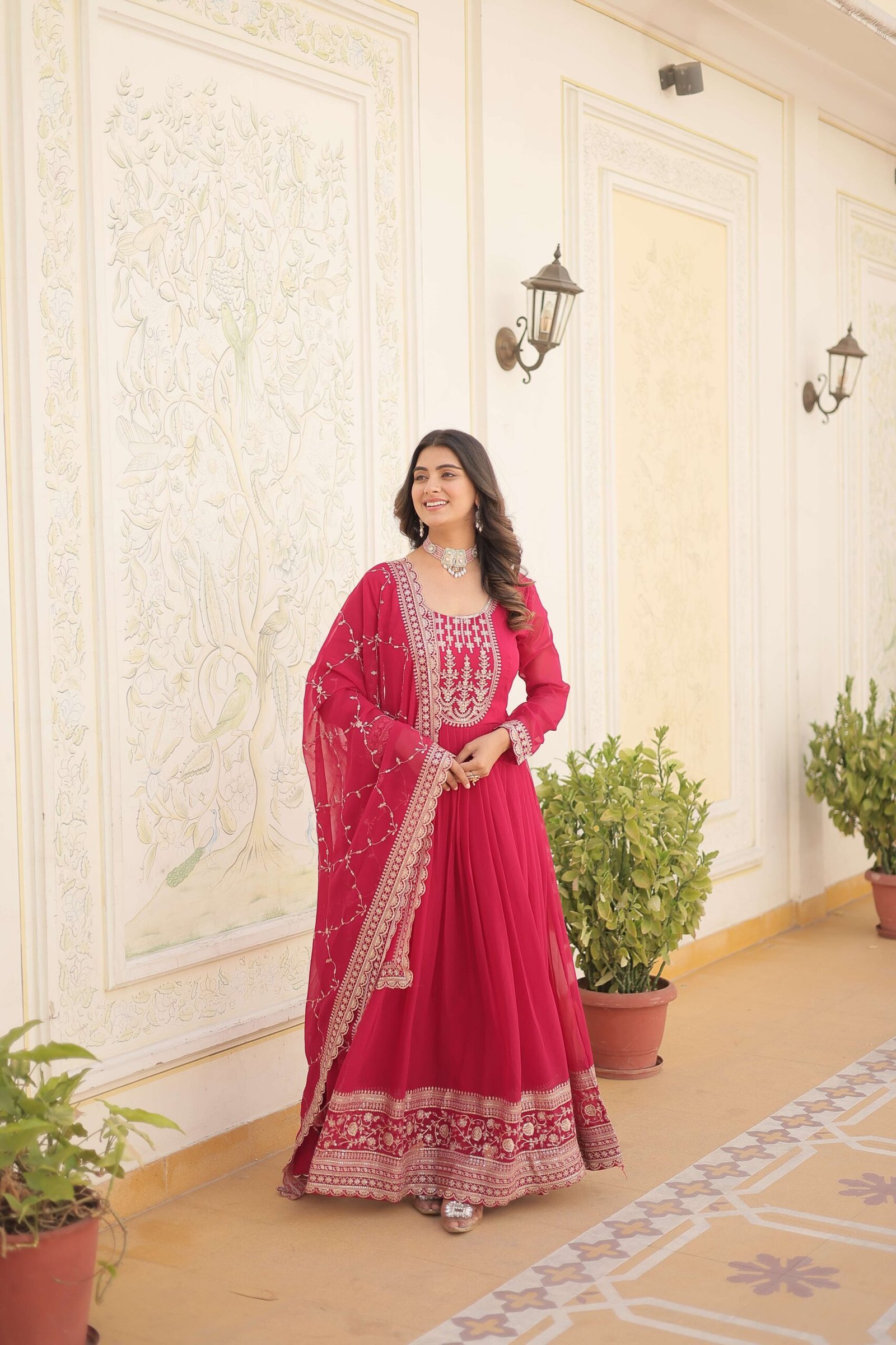 Pink Faux Blooming Sequins Embroidered Gown with Matching Dupatta ? Festive & Party Wear 2024 - Image 5