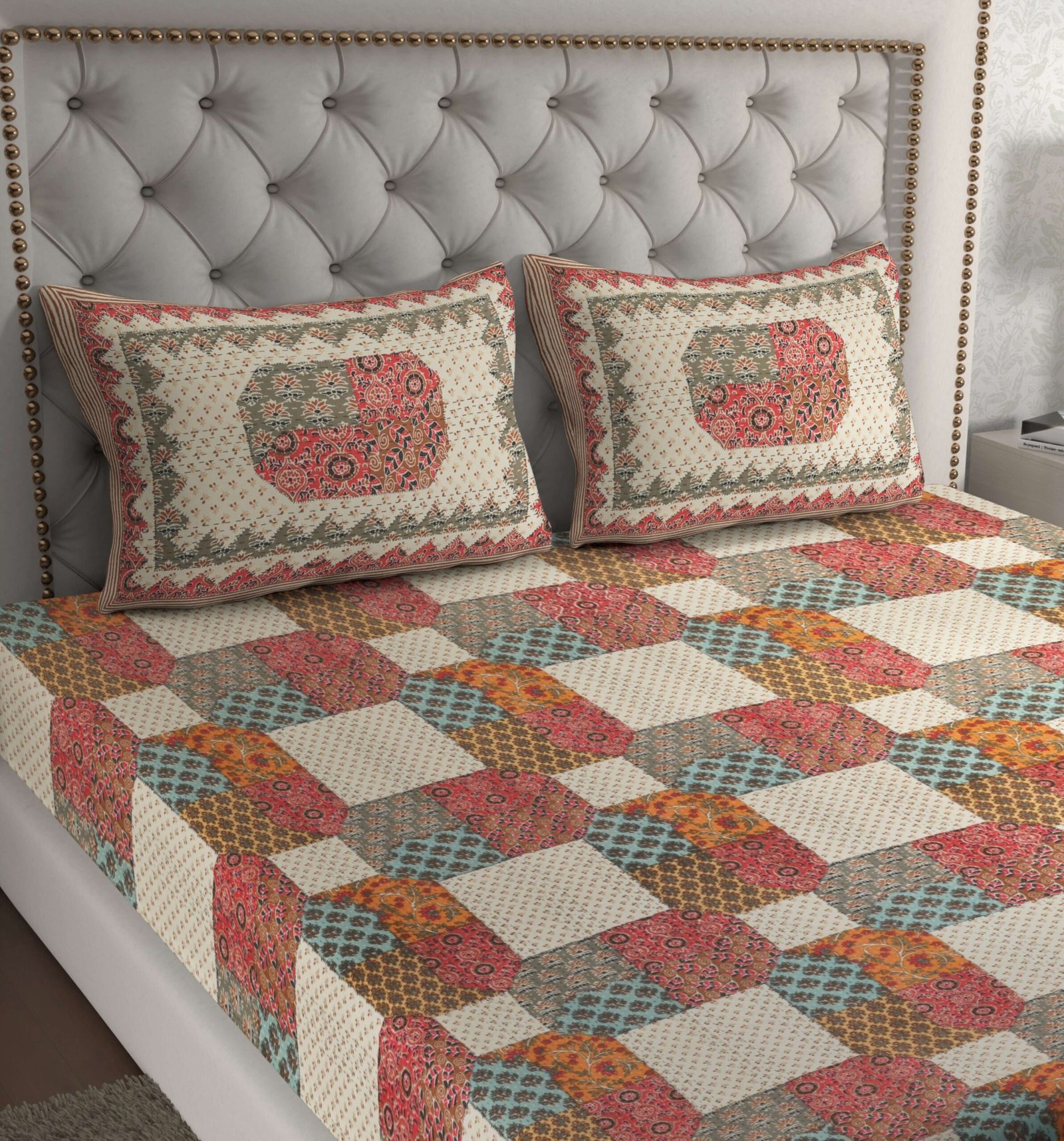 Rajasthani Traditionally Printed Cotton Doublebed Bedsheet With Pack of 2 Pillow Covers - Image 3