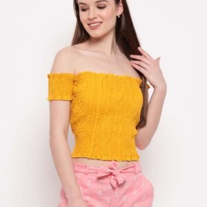 Women's Rayon Solid Off-Shoulder Smocked Crop Top Short Sleeve Casual Styles Tank Top (FREE SIZE) Multi24